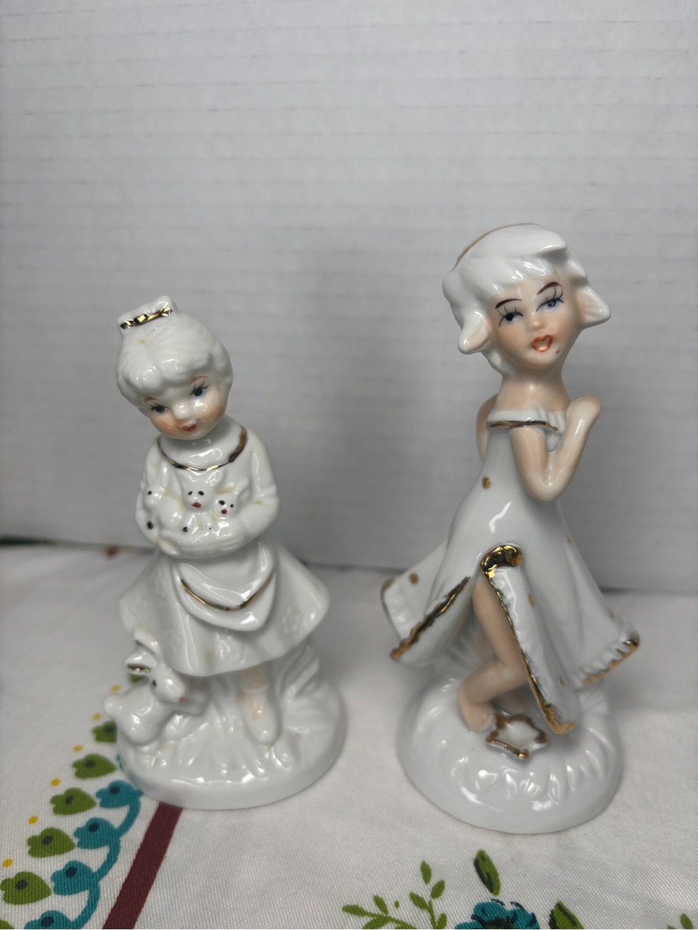 Vintage Lady Angela Porcelain Girl Figurines Gold Trim Decorative Home Accent